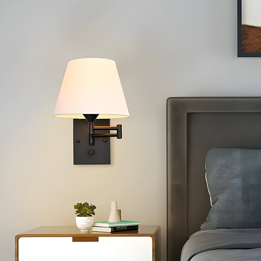 American style Swing Arm Wall Lamp with Fabric Shade Iron Light
