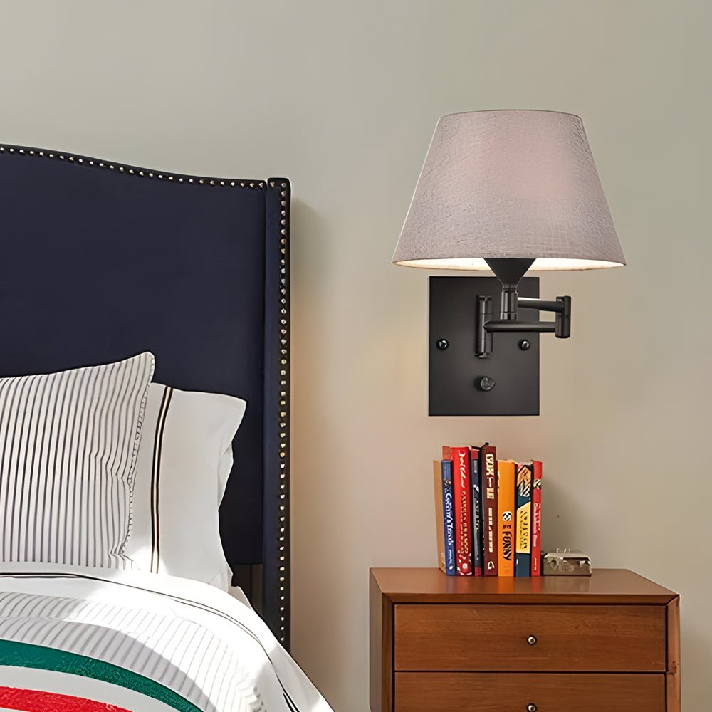 American style Swing Arm Wall Lamp with Fabric Shade Iron Light