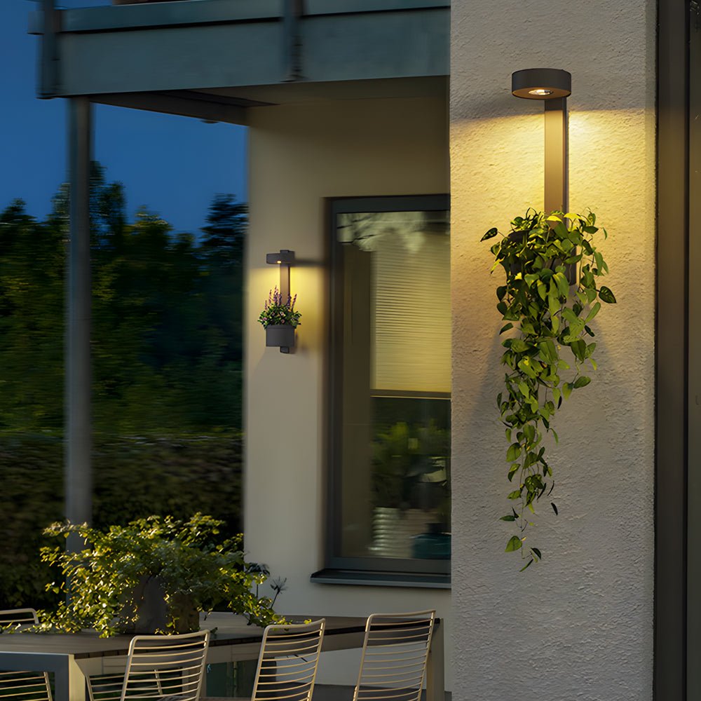 1-Light Solar Wall Mounted Plant Stand Outdoor Wall Light with Planter