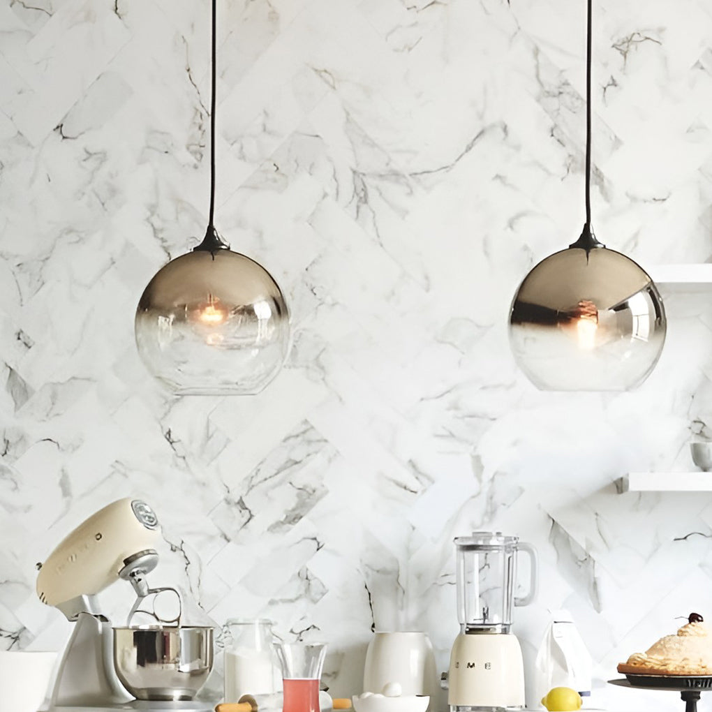 Glass Round Pendant Light Modern Single-Ball Ceiling Light