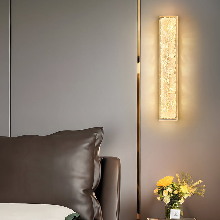 Modern Brass LED Wall Sconces Rectangle Wall Light in Ice Resin