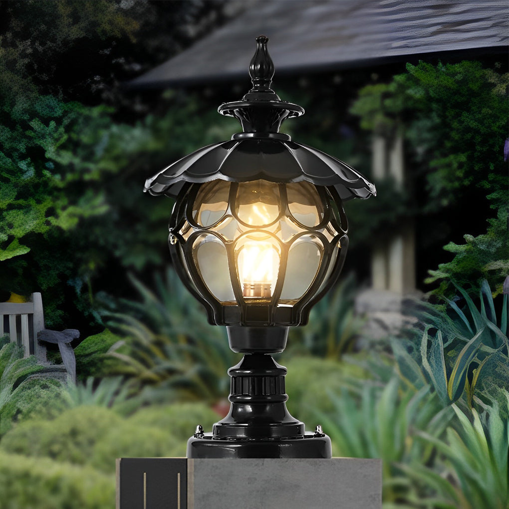 Dusk to Dawn Pillar Lights European Floral Globe Glass Light