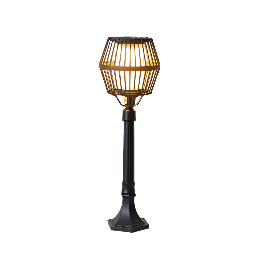 Modern Matte Black Solar Caged Lanterns