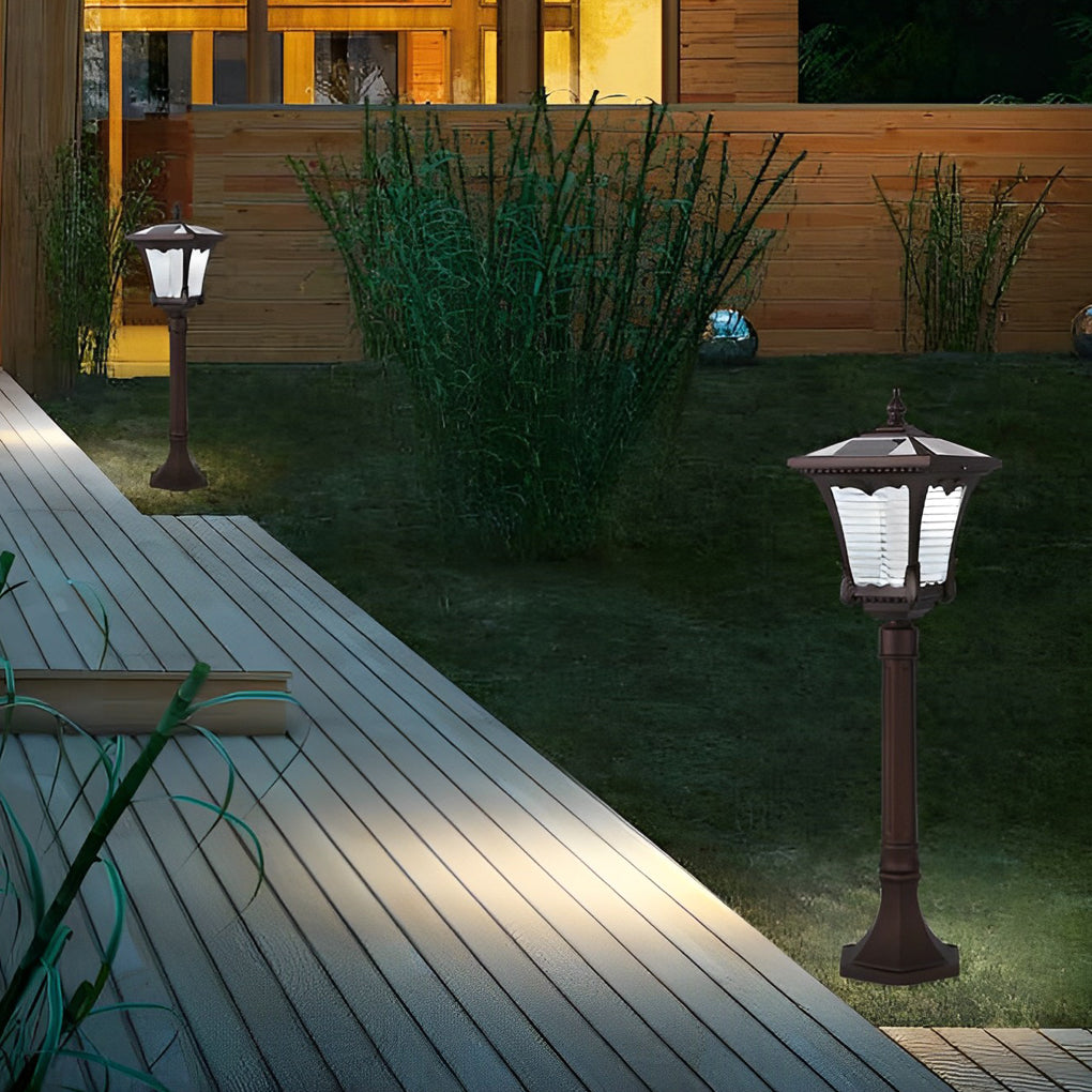 Ornate Top Vintage Solar LED Lawn Lamp in Elegant Coffee Gold Finish
