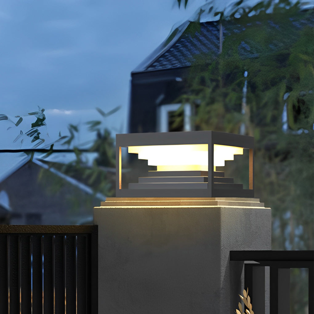Square Steps Creative Waterproof Black Modern Solar Post Caps Lights