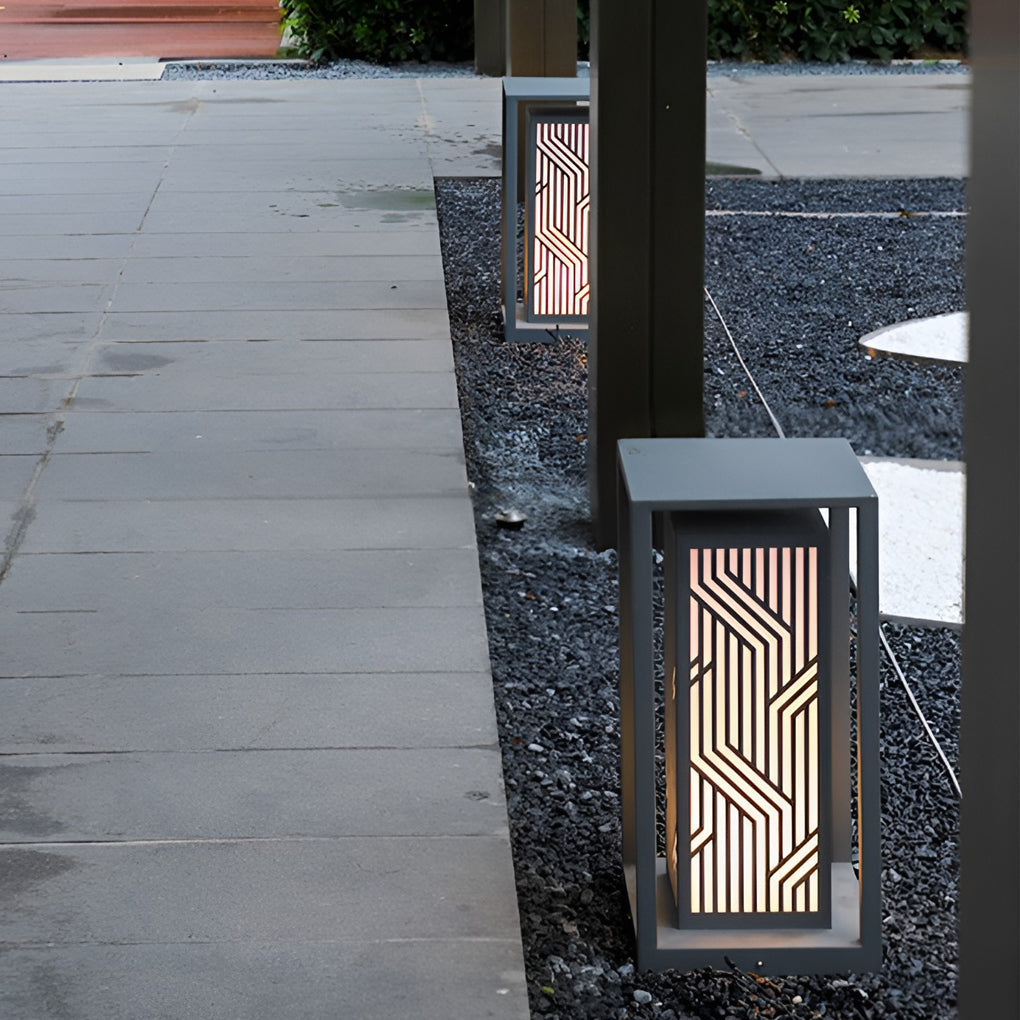 Gray Retro Aesthetic Waterproof LED Outdoor Pathway Cuboid Lantern