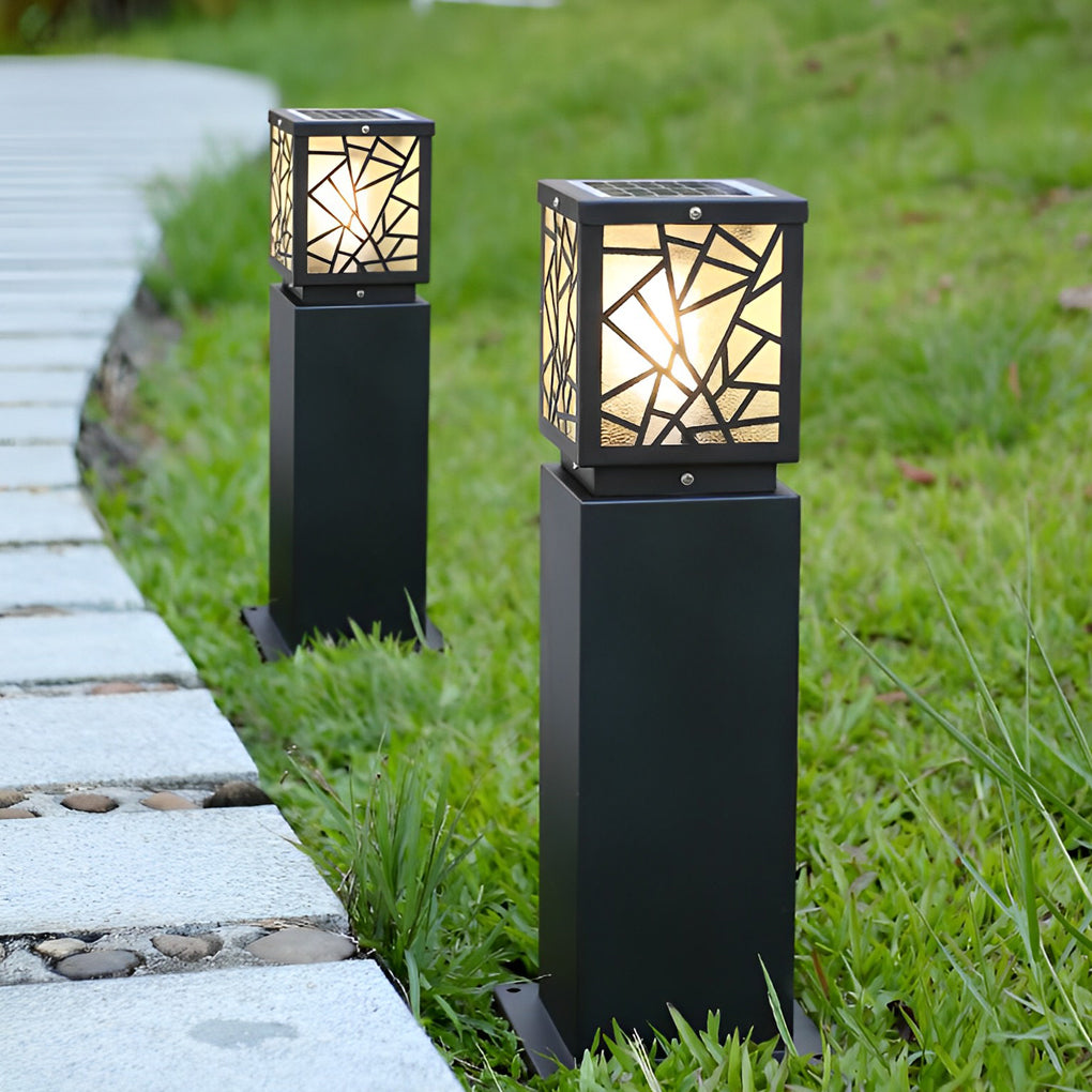 Modern Solar LED Path Lights Black Waterproof Outdoor Lawn Bollard Lights