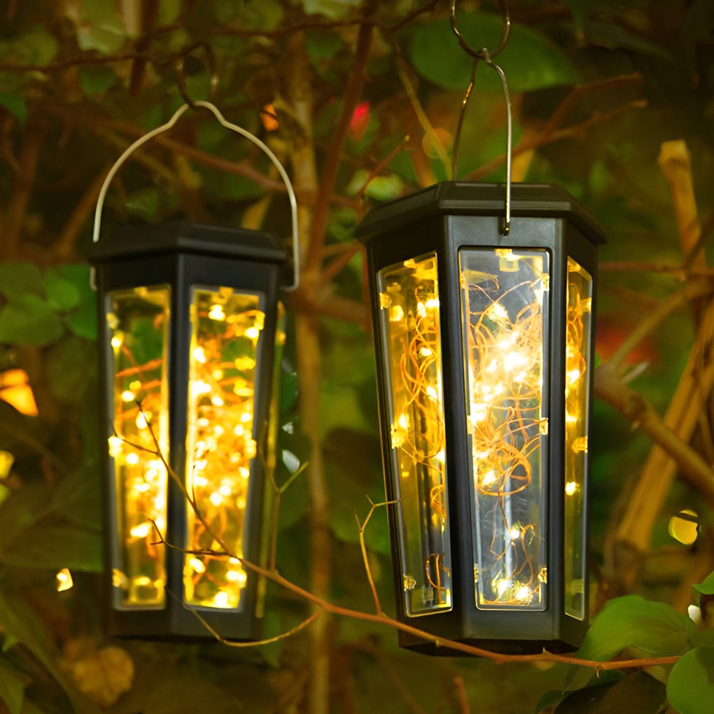 2Pcs Hexagonal LED String Lights Solar Lawn Lights With Motion Sensor