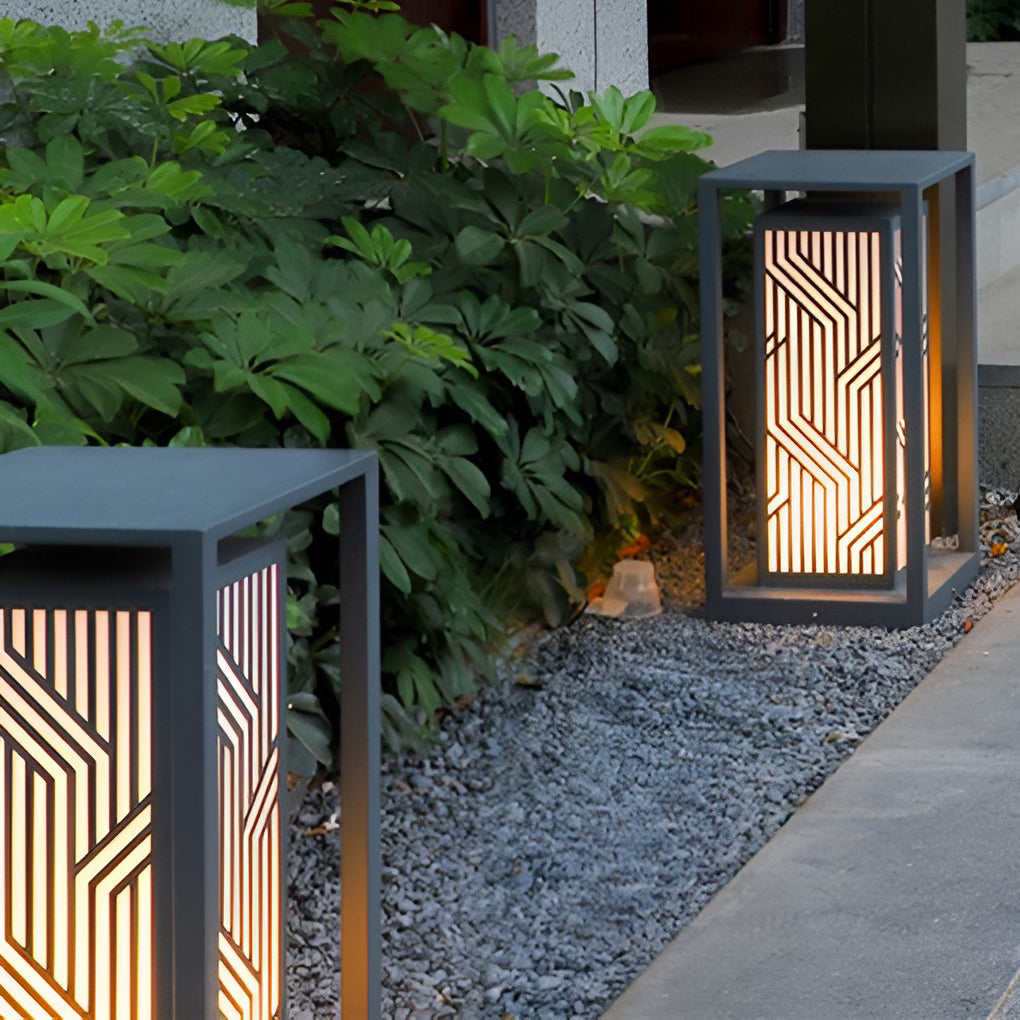Gray Retro Aesthetic Waterproof LED Outdoor Pathway Cuboid Lantern