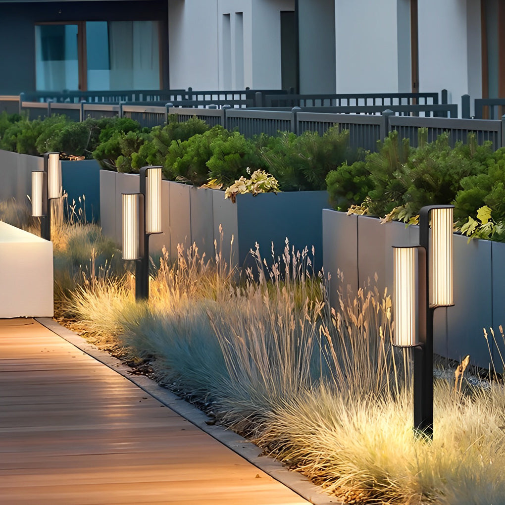 Back-to-Back Dual Cylinder LED Pathway Lights Black Waterproof Outdoor Lamp
