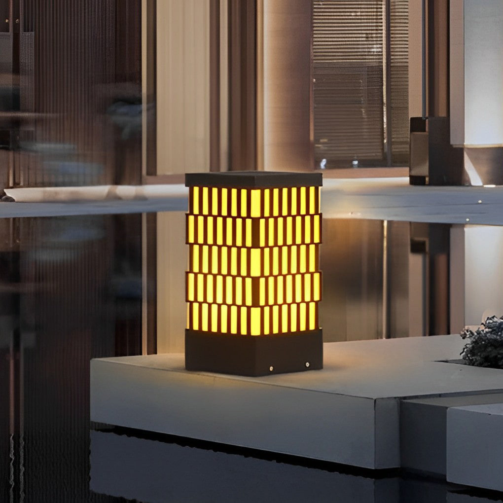 Grid-Designed LED Black Outdoor Lawn Lamp Modern Waterproof Landscape Bollard Lights