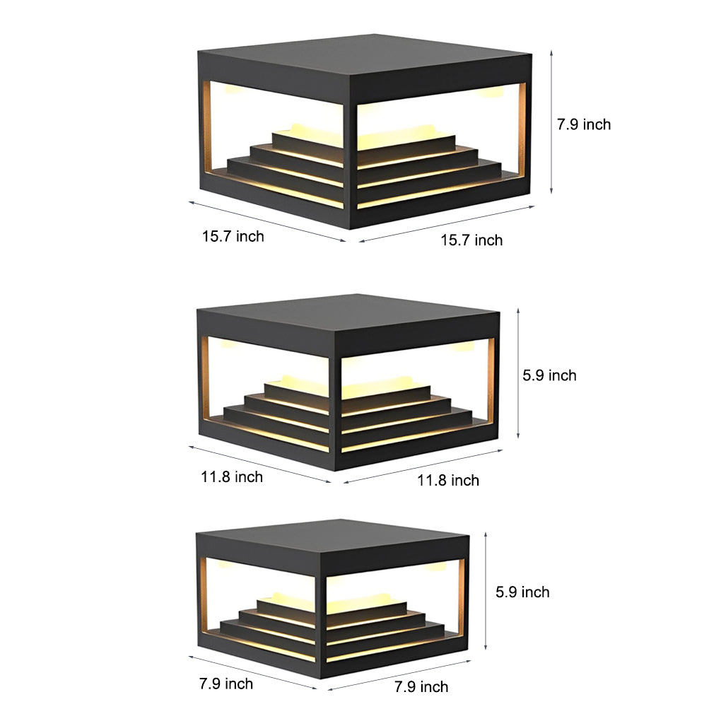 Square Steps Creative Waterproof Black Modern Solar Post Caps Lights
