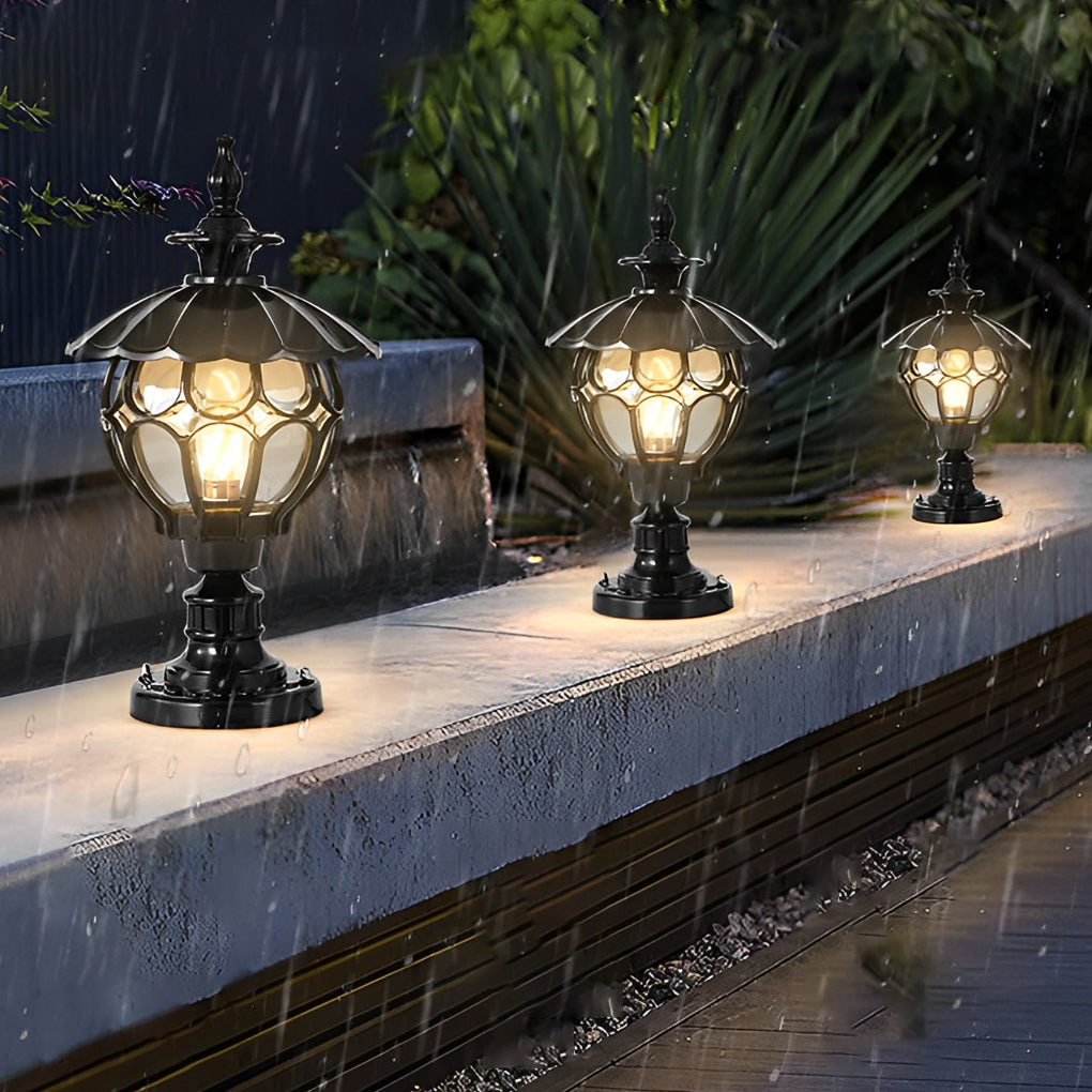 Dusk to Dawn Pillar Lights European Floral Globe Glass Light