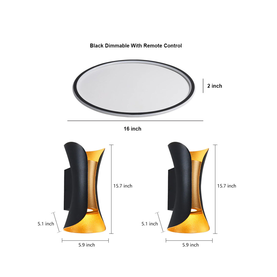 Modern Porch Lighting Set: Black LED Flush Mount & Wall Sconce