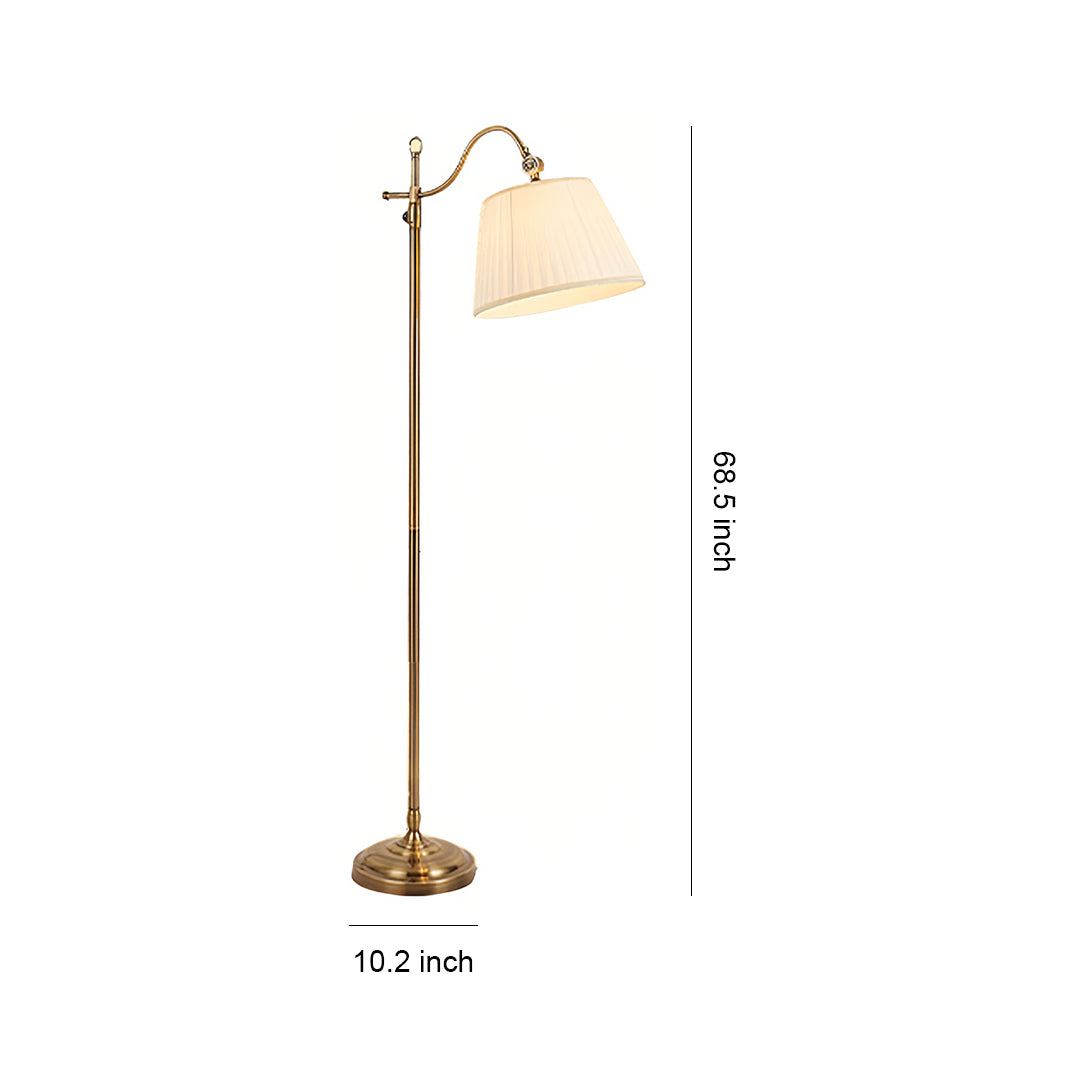 Copper Floor Lamp Adjustable Arch Fabric Shade Light Vintage Style