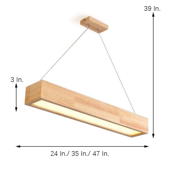 LED Rectangular Chandelier Wood Rustic Ceiling Lighting