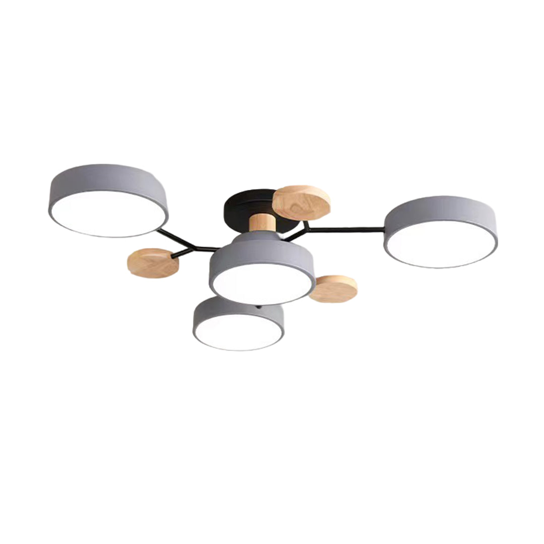 2-Piece Study Lighting Set: LED Semi-Flush Mount & Wood Desk Lamp
