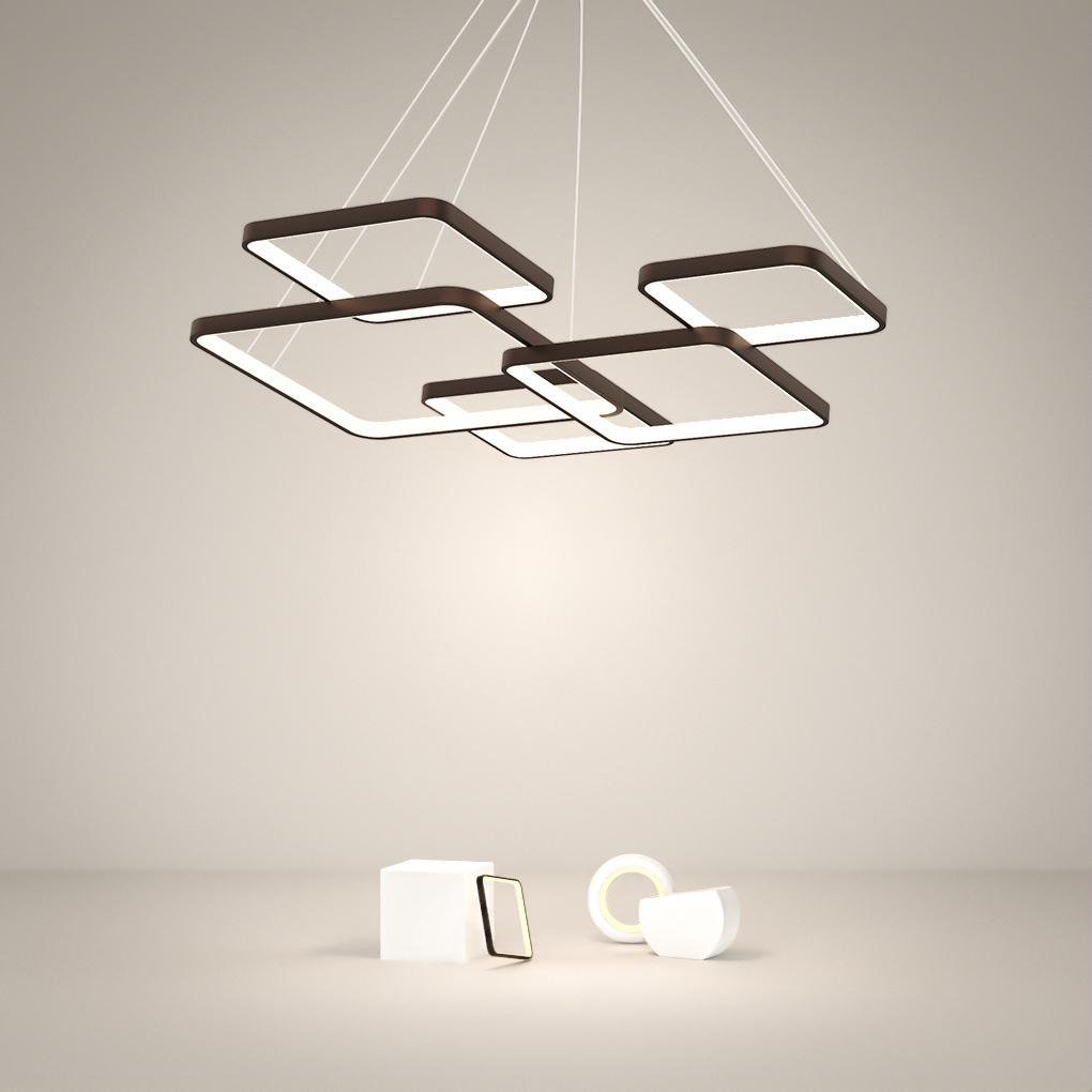 Coffee Modern LED Square Chandelier with Remote Control