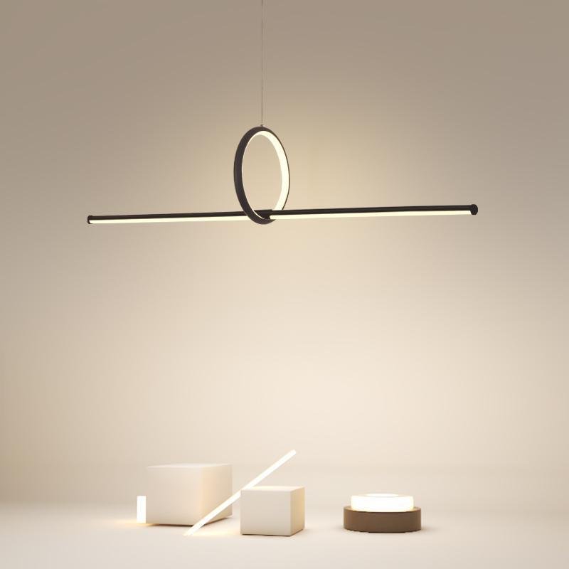 Linear and Round Combination Pendant Light, Modern Black Finish