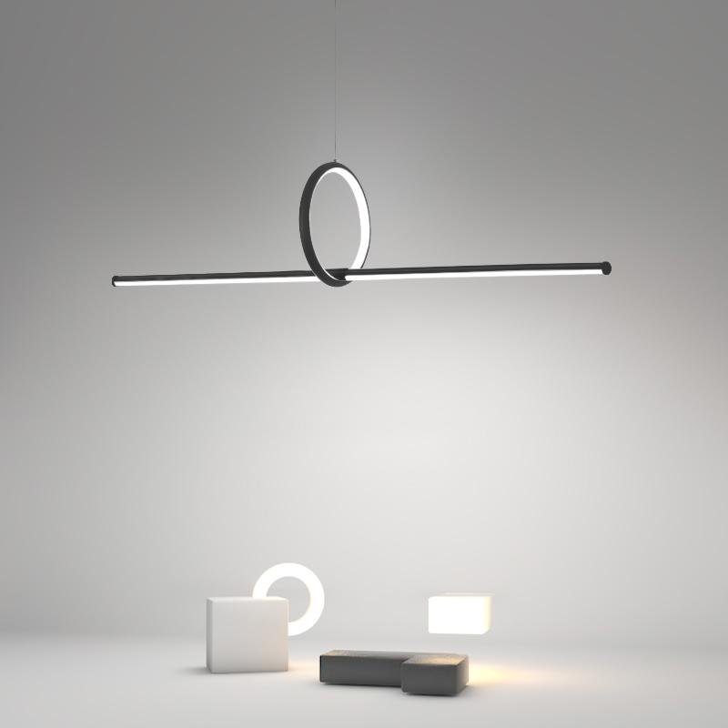 Linear and Round Combination Pendant Light, Modern Black Finish