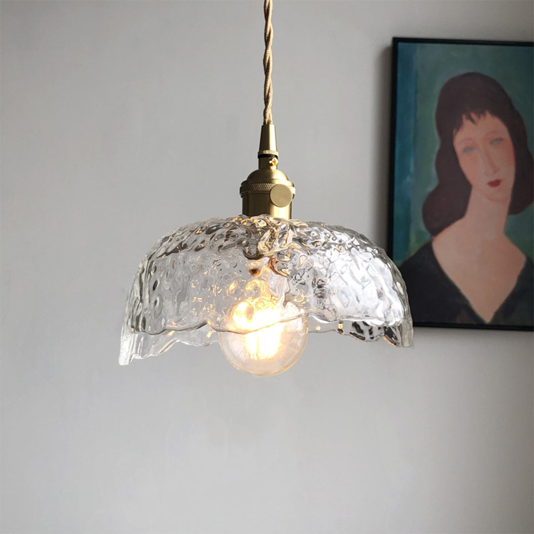 Nordic Pendant Light Hammered Glass and Brass Light