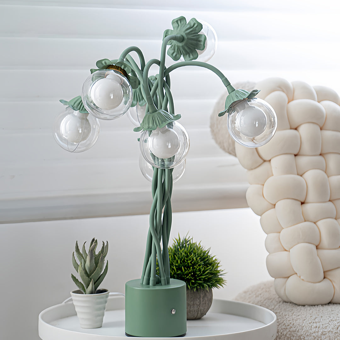 Retro Green Table Lamp French Floral Artistic Globe Decorative Light