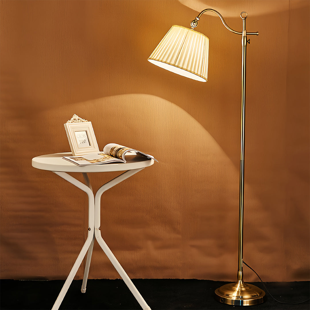 Copper Floor Lamp Adjustable Arch Fabric Shade Light Vintage Style