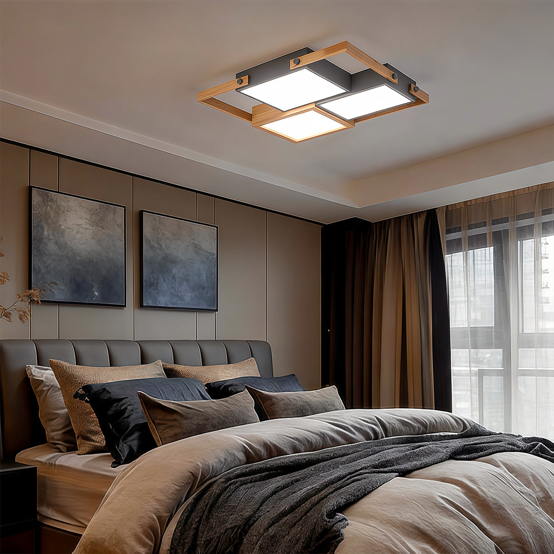 LED Square Ceiling Lights Wooden Frame Recessed Light