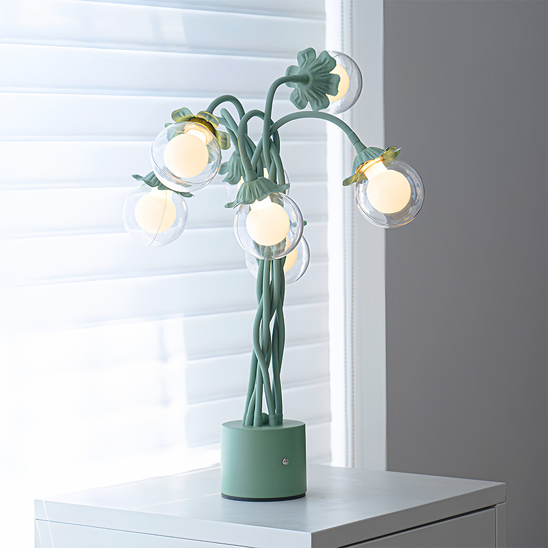 Retro Green Table Lamp French Floral Artistic Globe Decorative Light