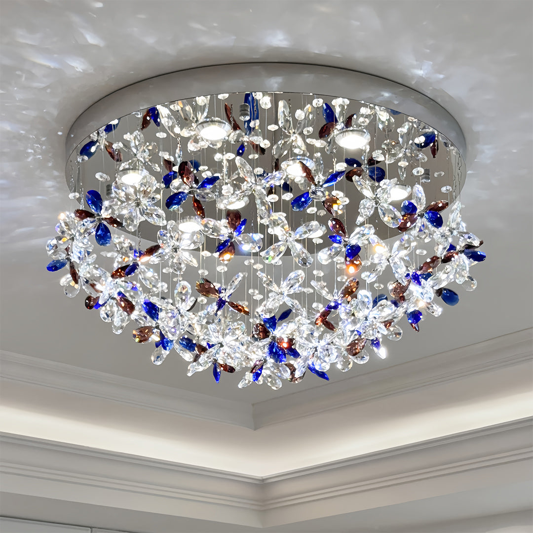 Crystal Flush Mount Lights French Round LED Romantic Ceiling Light