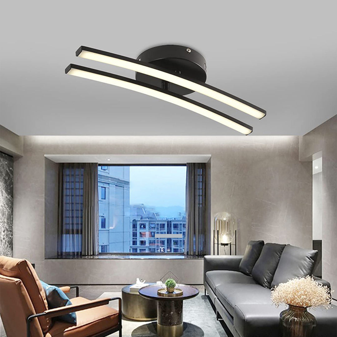 Contemporary Semi Flush Mount Lighting Dual LED Strip Rotating Ceiling Light