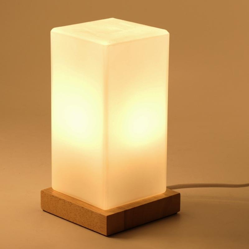 Square Table Light Wooden Cube Battery-Powered LED Lamp