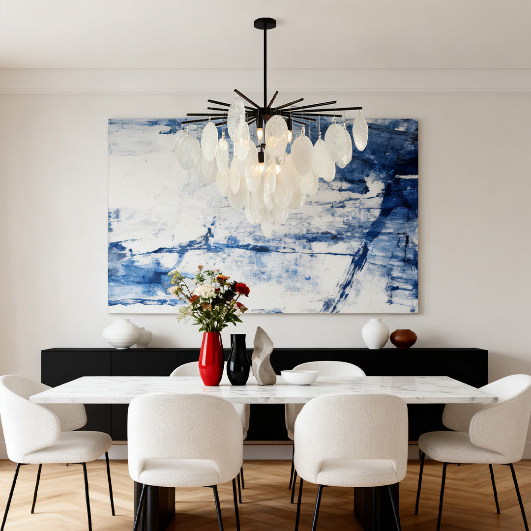 Mother of Pearl Chandelier Minimalist Metal Frame Ceiling Light