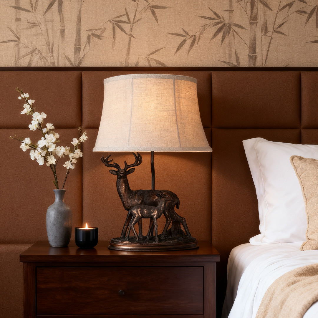 Deer Table Lamp Sculpted Mother and Fawn Decorative Light