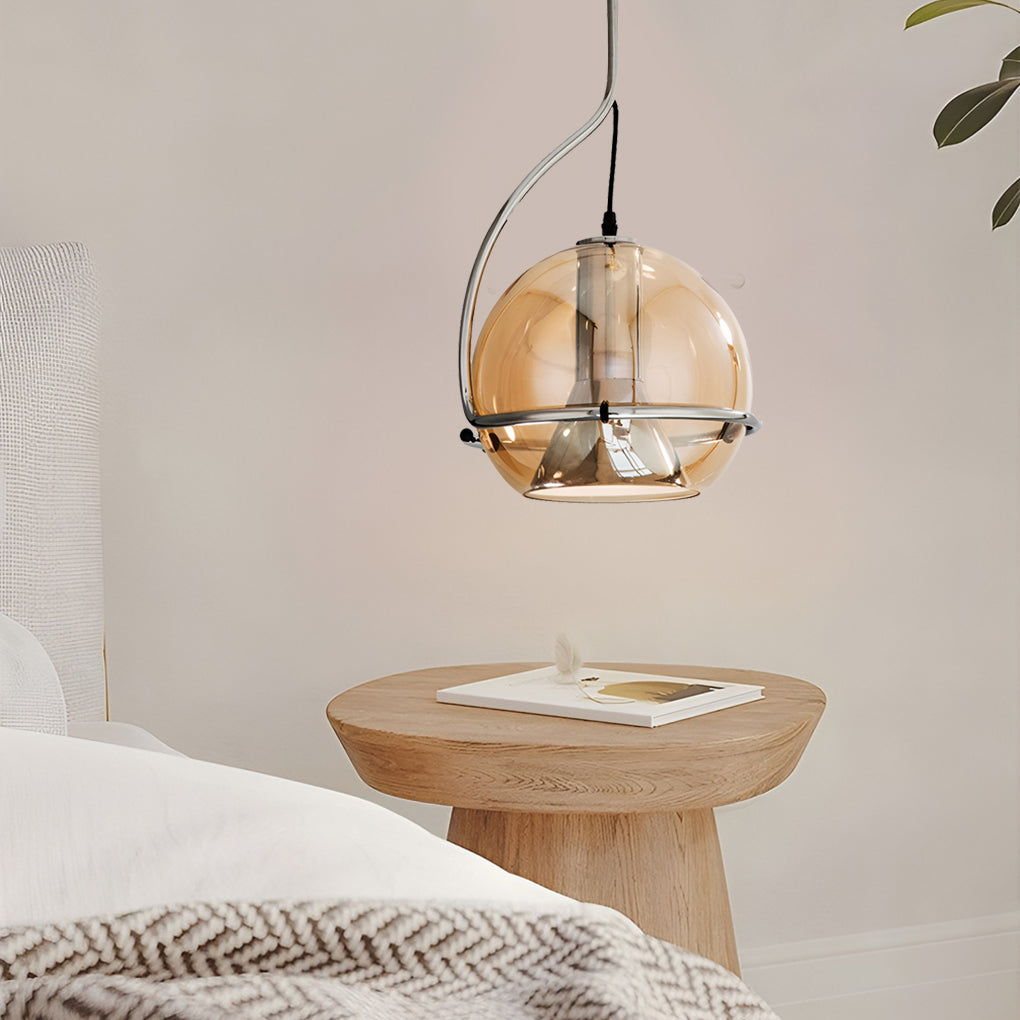 Amber Glass Globe Pendant Light Nordic Metal Ceiling Light