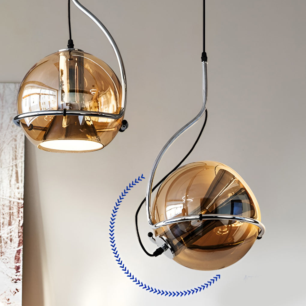 Amber Glass Globe Pendant Light Nordic Metal Ceiling Light