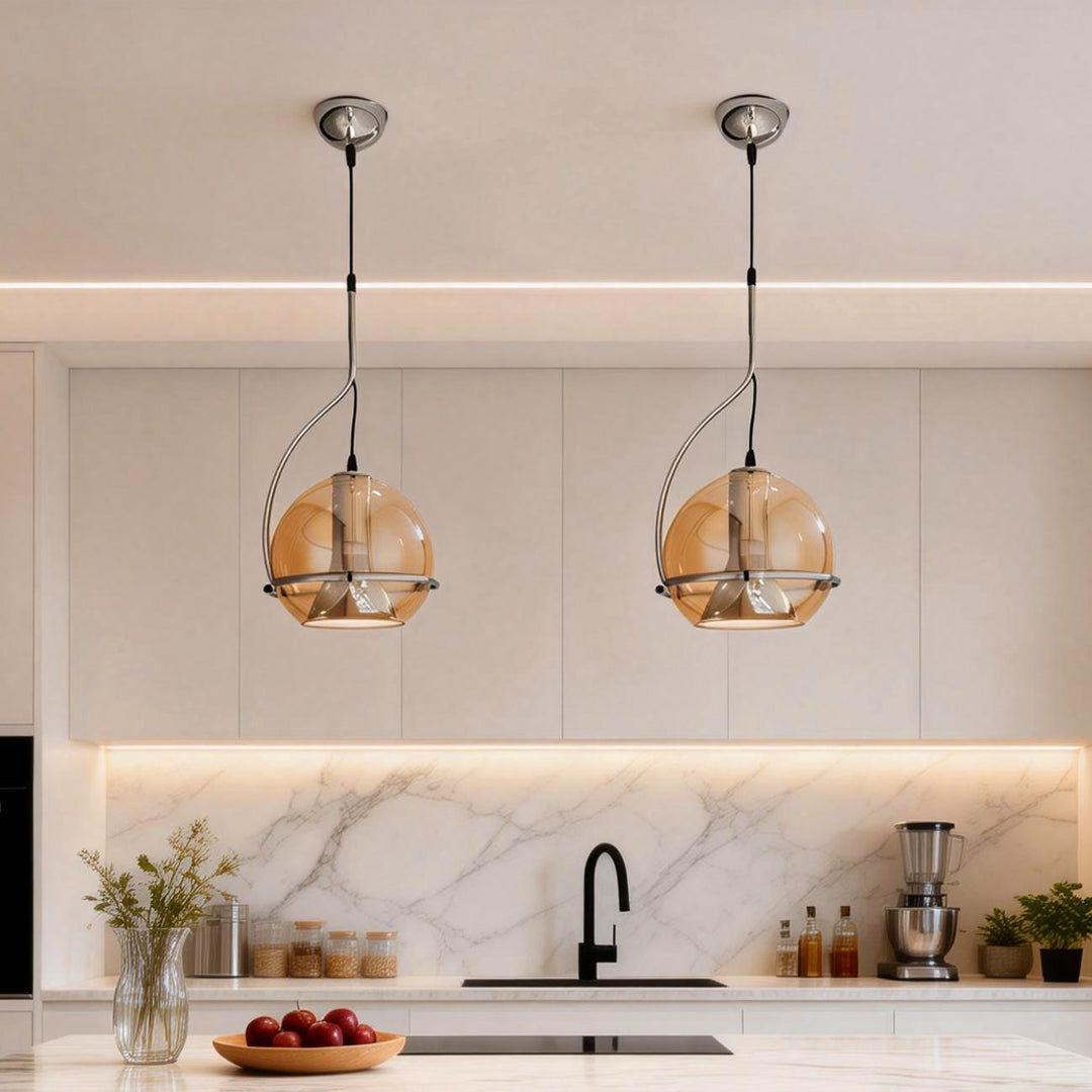 Amber Glass Globe Pendant Light Nordic Metal Ceiling Light