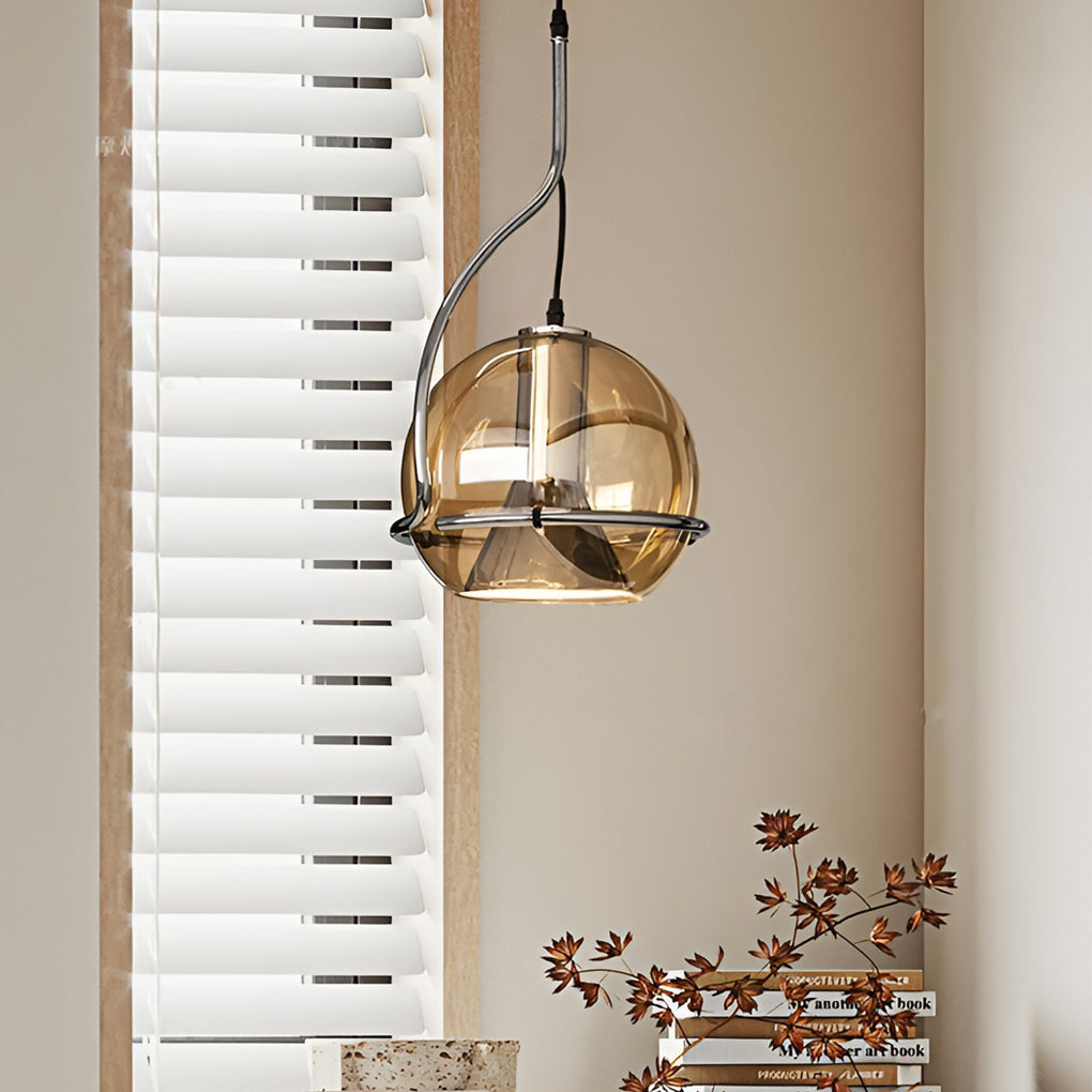 Amber Glass Globe Pendant Light Nordic Metal Ceiling Light