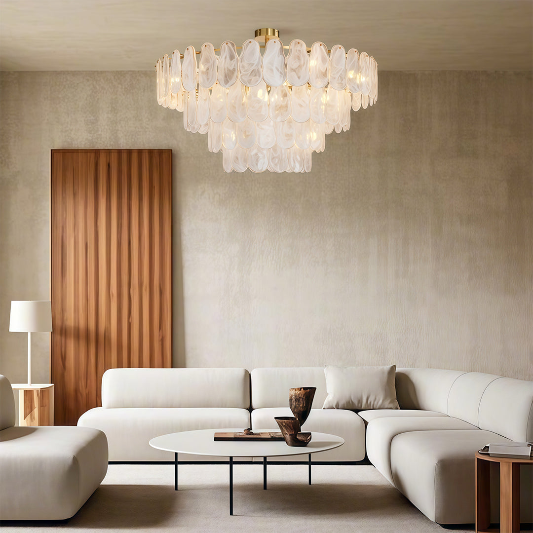 Midcentury Modern Chandelier Full-Copper Glass Ceiling Light