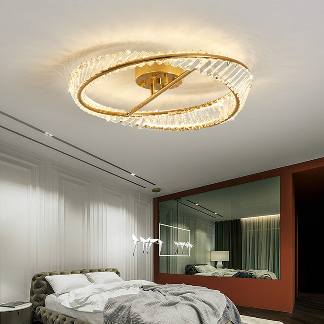 Mobius Light Fixture Luxury Gold Ring Flush Mount Crystal Light