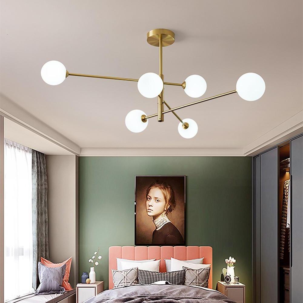 6-light Sputnik LED Electroplated Glass Gold Modern Chandeliers Ceiling Lights