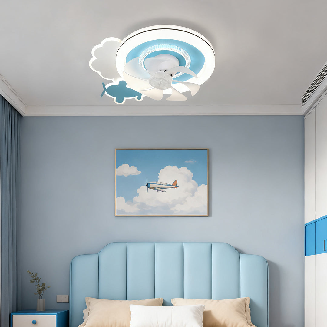 Children's Ceiling Fans with Lights Quiet Motor Blue and White Lamp