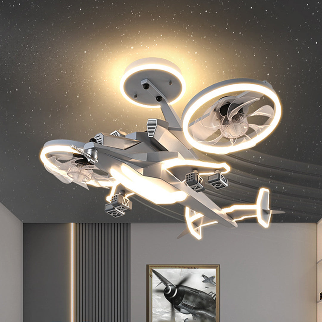 Kids Ceiling Fan With Light Fighter Jet Shaped wide-spectrum Fan Light
