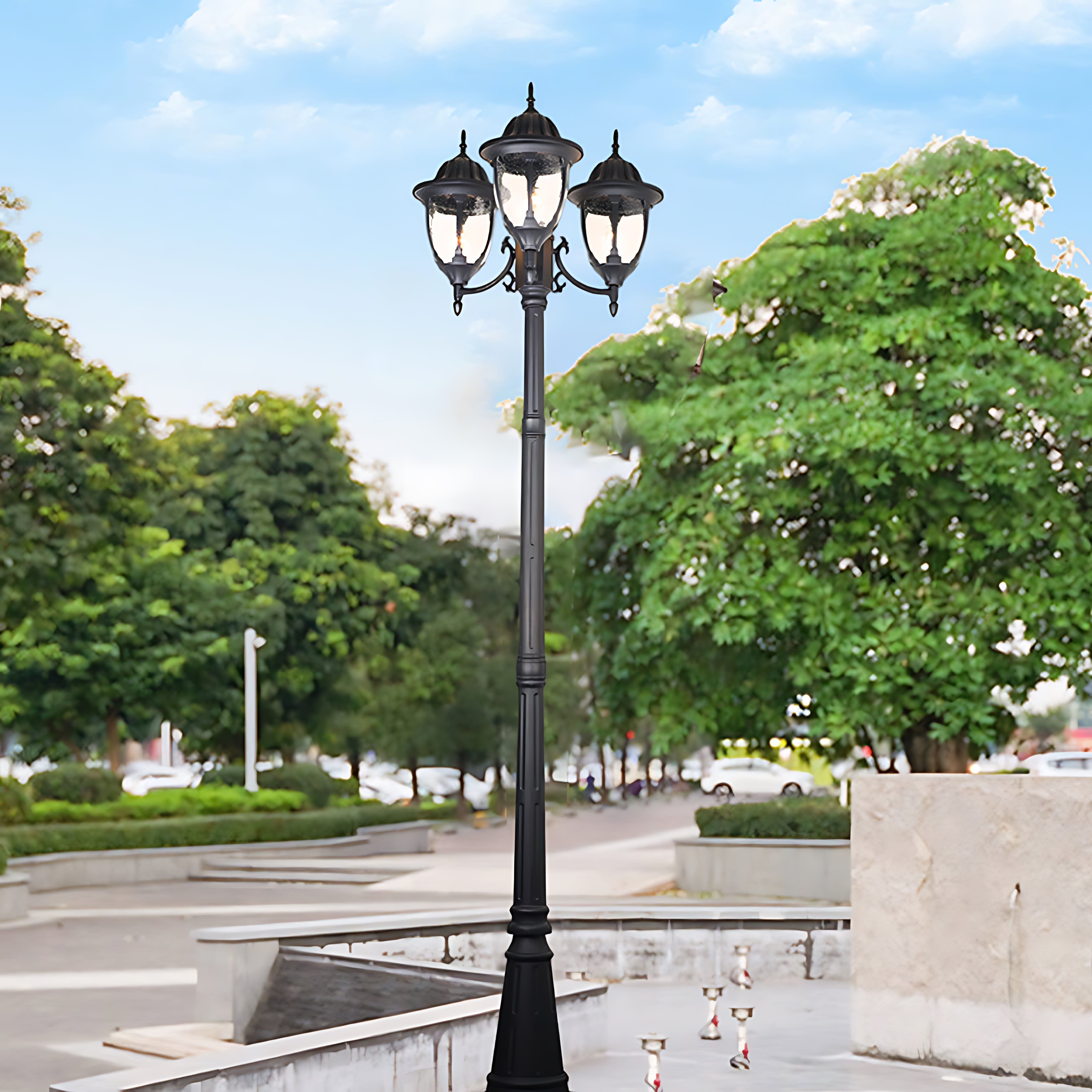 Three-Head Street Lamp Post Lights Waterproof Aluminum European-Style