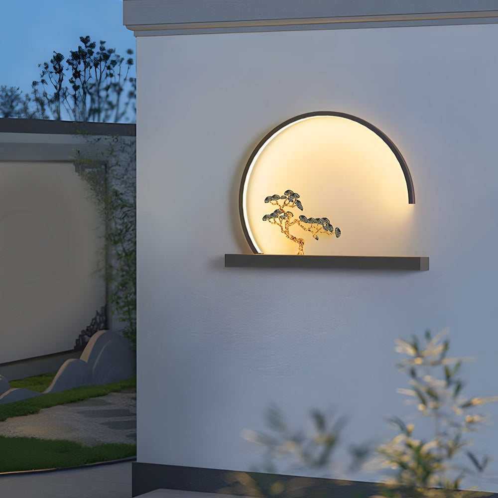 Chinese Greeting Pine Outdoor Wall Light Eastern Style Outdoor Sconce