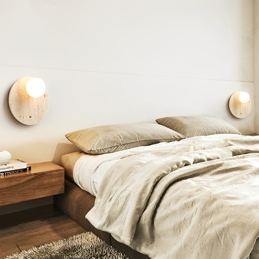 Ball Wall Lamp Yellow Travertine LED Wabi-Sabi Japanese Light