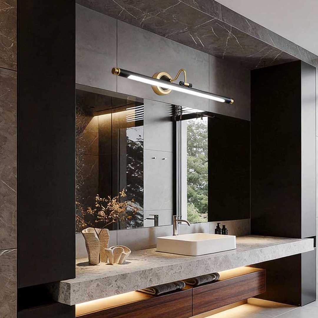 Bathroom Vanity Light Black and Gold Rotating Linear Light