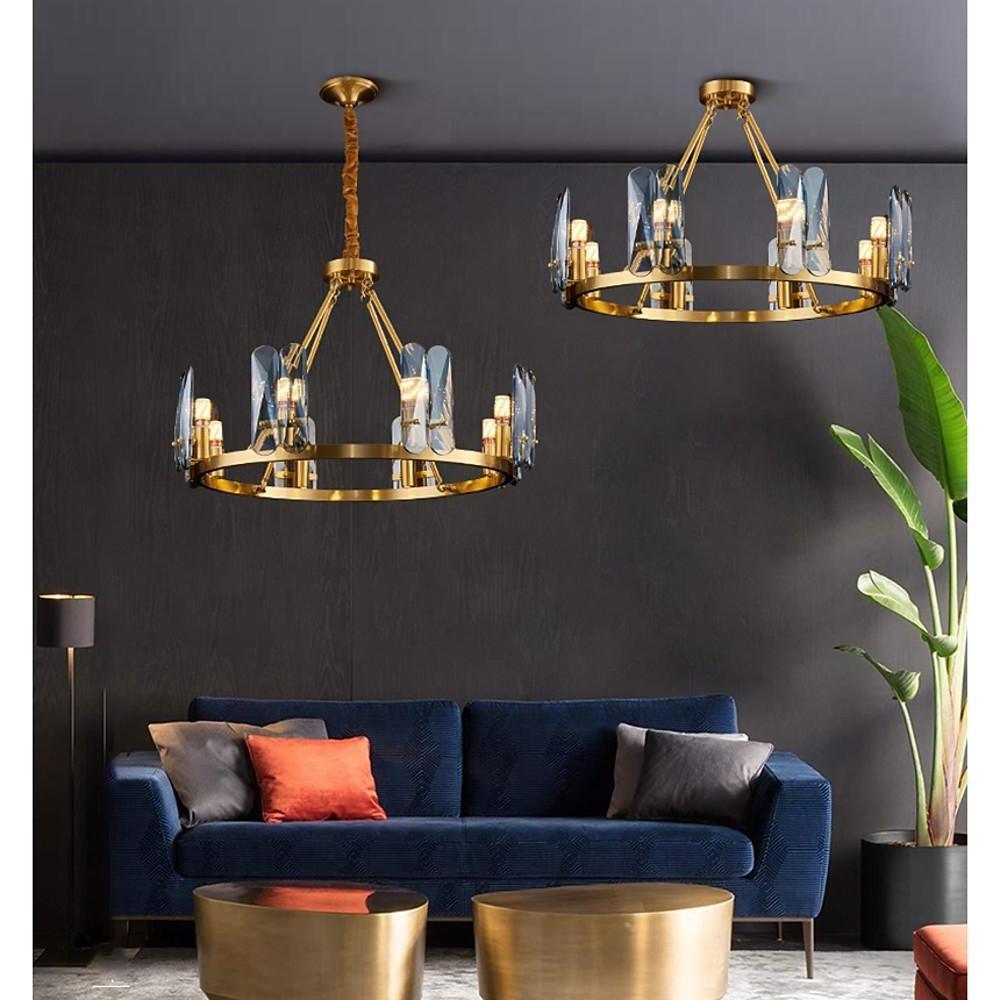 8-light LED Circular Glass Copper Nordic Chandelier Ceiling Lights