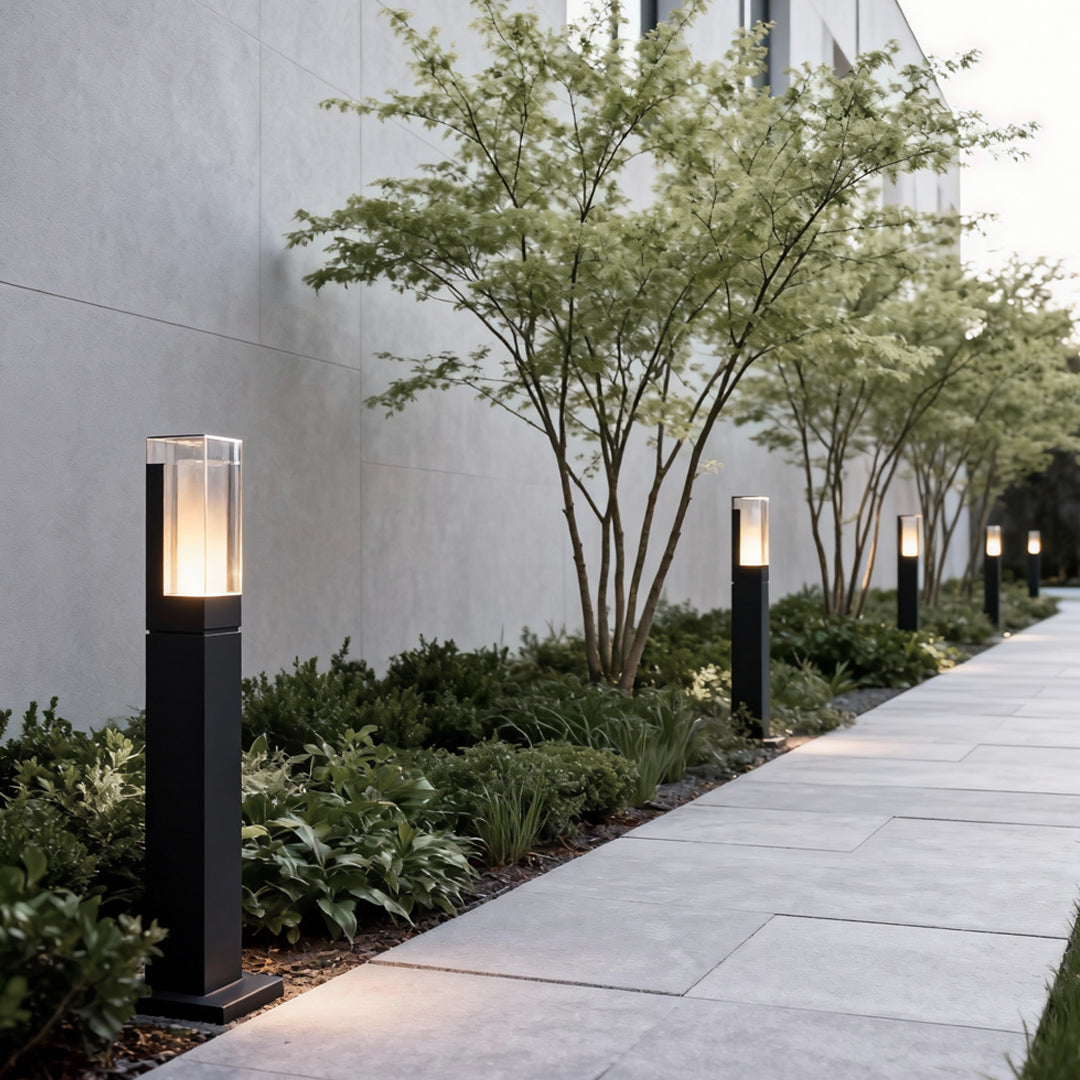 Black Bollard Lights Cubic Aluminum LED Waterproof Light