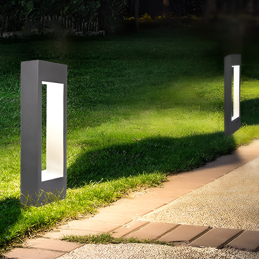 Black Bollard Lights Modern Slim Border LED Lawn Light
